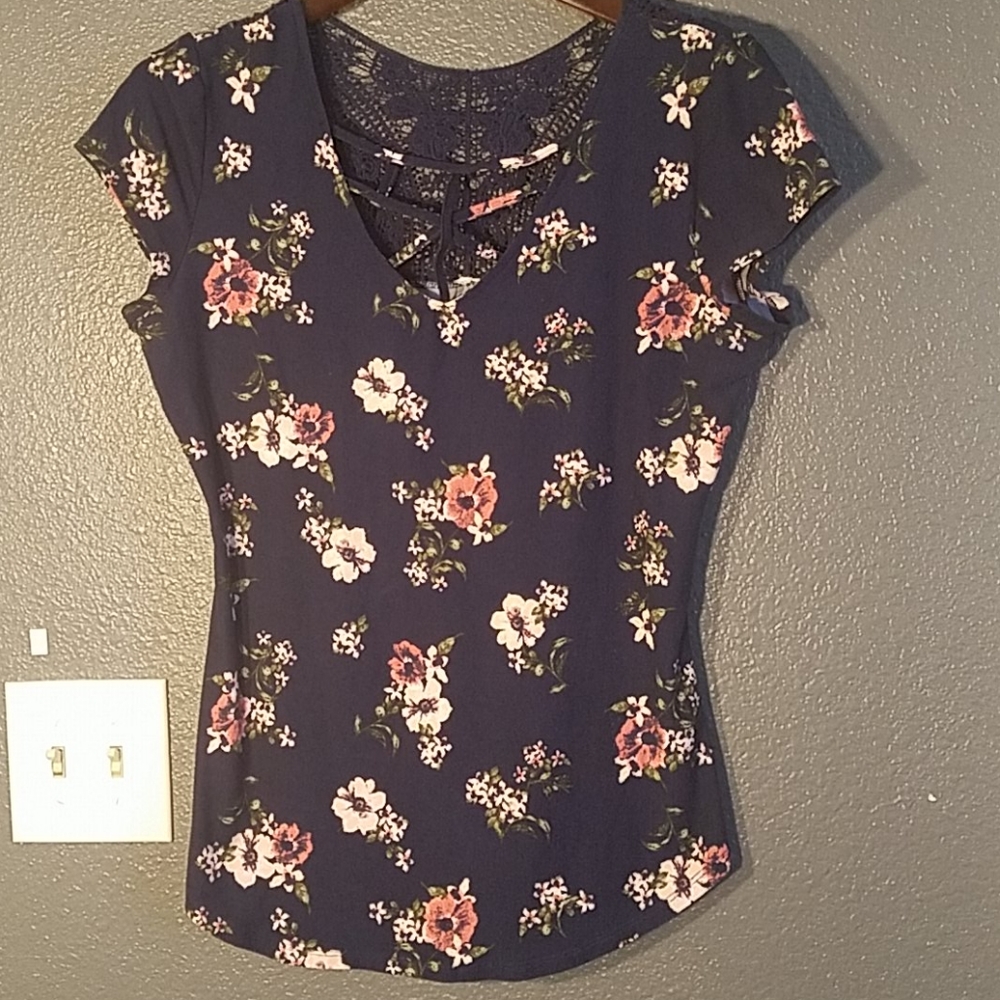 Navy blue blouse with floral design